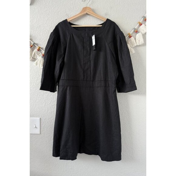 Banana Republic Linen Blend Black Puff Sleeve Mini Aline Dress Careerwear NWT 18 - Picture 1 of 10